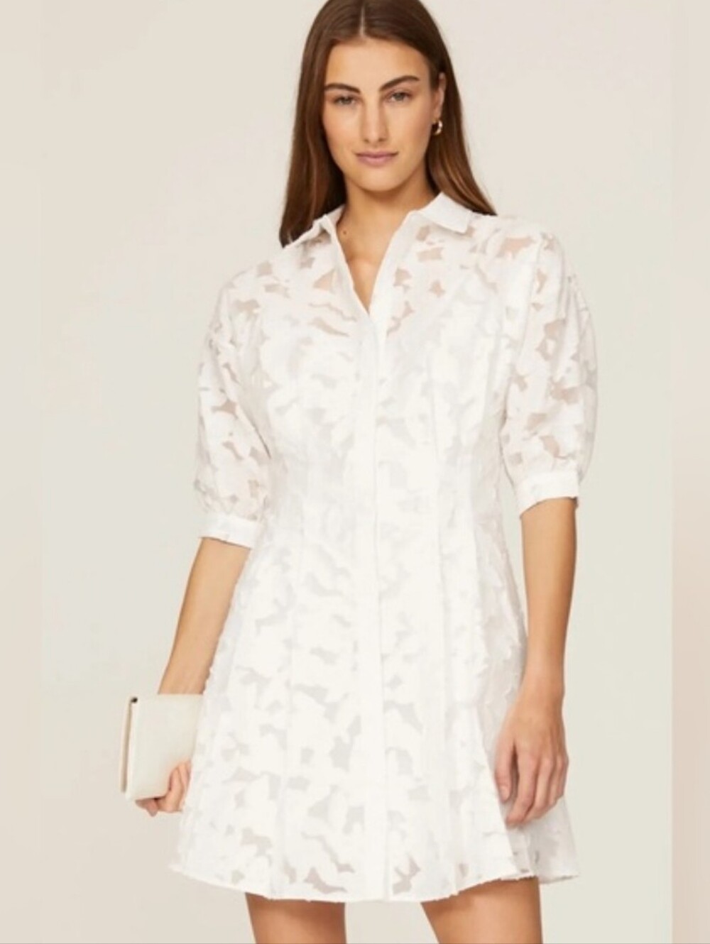 Club Monaco White Textured Mini Shirt Dress